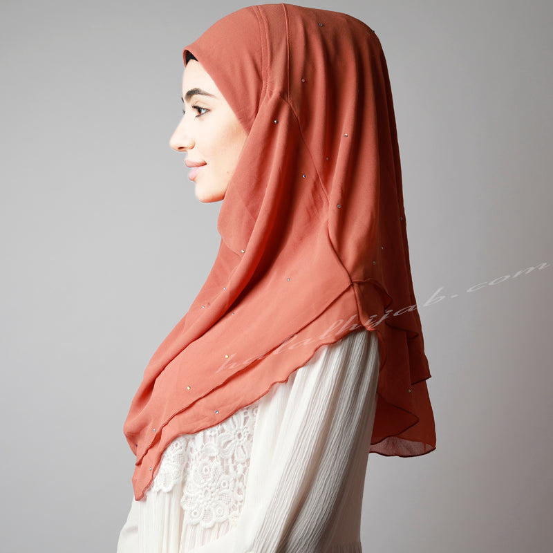 Matte Orange Chiffon Crystallised Instant Pinless Hijab