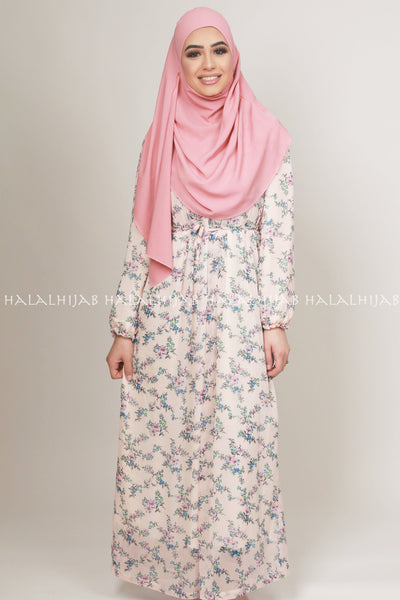 Pink Blue Floral Printed Islamic Clothing