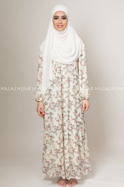 Ivory White Red Floral Islamic Dress