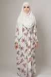 Red Floral White Chiffon Modest Dress