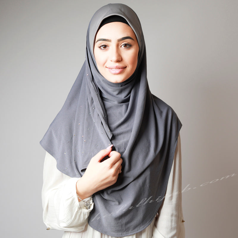 Silver Stone Grey Crystallised Stretchy Party Hijab