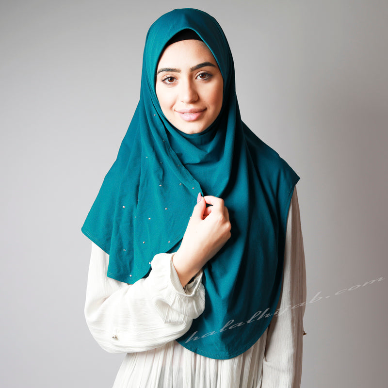 Teal Blue Sequinned Slip-on Party Hijab