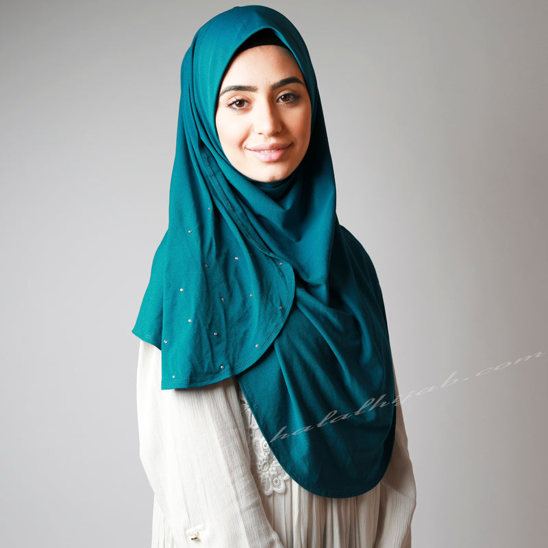 Teal Blue Sequinned Slip-on Party Hijab