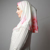 White Bright Pink Floral Print Instant Luxury Hijab