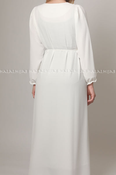 White Georgette Full Sleeve Long Dress